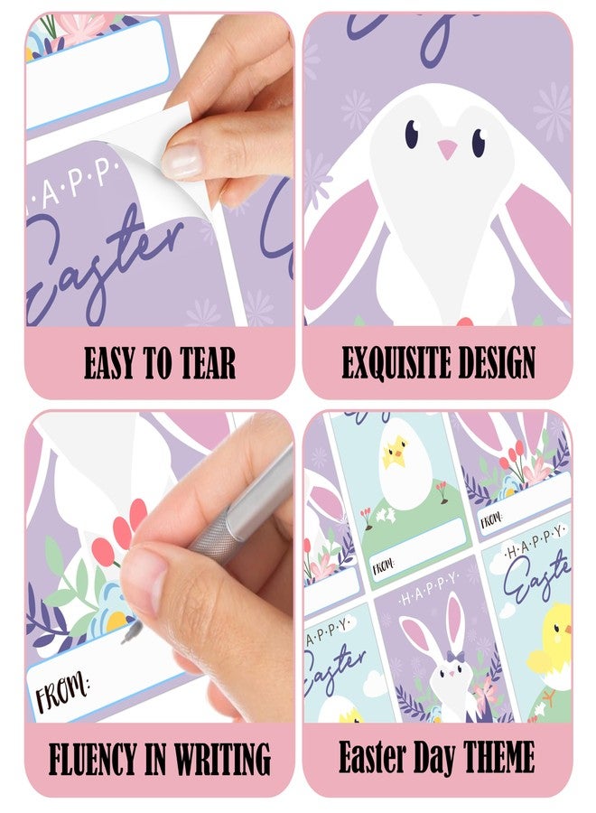 DETIHO Easter Gift Tags Stickers, Happy Easter Name Tags Gift Present Labels, Easter Bunny Chicks Gift Tags for Spring Holiday Decor School Favor, 2.1x3.5 in & 60 Pcs-C02 - Image 3
